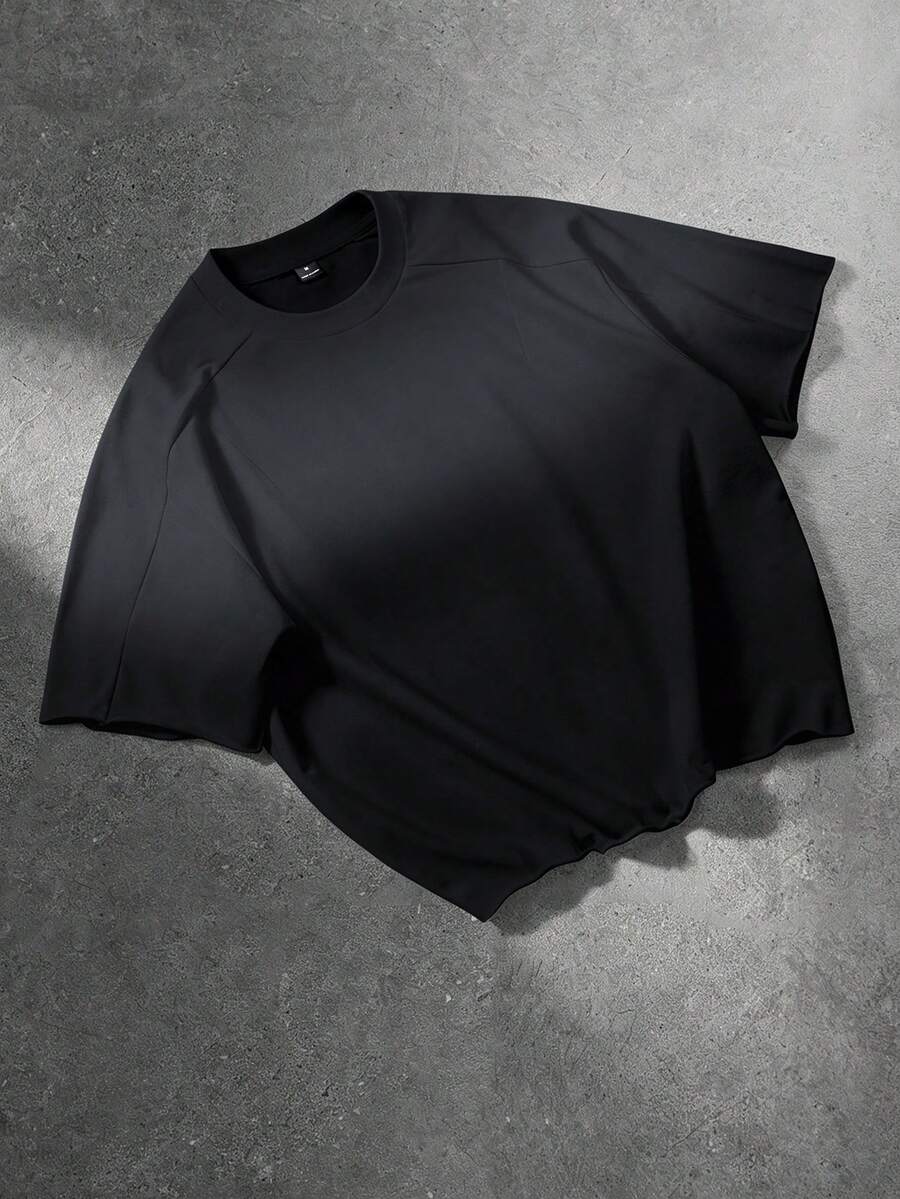 STYNVO 男士純色圓領休閒百搭日常穿著T恤 - 黑色 - 查看 1