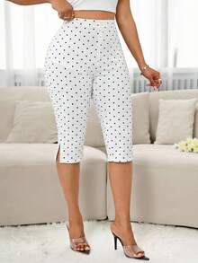 SHEIN Lady 女款圓點側開衩緊身褲 - 黑與白 - 查看 6