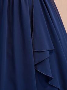 Tween Girls All-Season Graduation Wedding Flower Girl Elegant Ball Gown Dress, Navy Blue Chiffon Hem Mid-Waist Pleated Top Sequin Round Neck Tank Top Evening Dress For Big Girls, Back To School Fashion Puff Princess Dress - Navy Blue - View 4