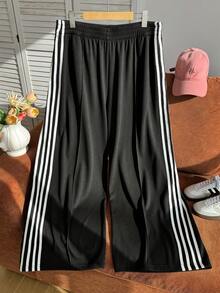 Comfortcana 大尺碼女款拼色休閒百搭日常穿著運動長褲 - 黑色 - 查看 9