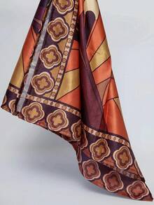 MUSERA Mixed Print Satin Headscarf Spring Summer Vacation Sexy Holiday Accessory Roja Del Sol - Multicolor - View 5
