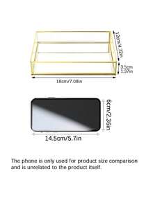 Luxury Gold Octagon Mirror Glass Vanity Tray For Cosmetic Perfume Storage, Retro Hex Embossed Glass Coasters With Golden Brass Edging, Anti-Slip Dining Table Trinket Mats. - gold - View 4
