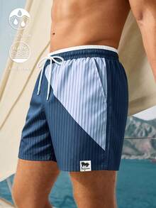 Manfinity VDAYZ Pantalones cortos casuales de playa para hombre con cintura con cordón y bloques de color a rayas - Multicolor - Ver 2