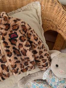 SHEIN LMoss Kids LMoss 女嬰可愛休閒毛絨立領夾克豹紋棕色冬季保暖舒適蓬鬆百搭街頭風秋季外套拉鍊式 - 彩色 - 查看 6
