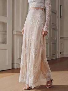 Anewsta Elegante Falda de Moda Blanca con Encaje Fino de Pestañas de Cintura Media Estilo Sirena para Mujer - Blanco - Ver 4