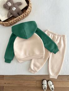 Cozy Pixies 男嬰卡通圖案對比色長袖秋冬夾克彈性腰長褲2件套，保暖內裡加厚，適合冬季 - 彩色 - 查看 2