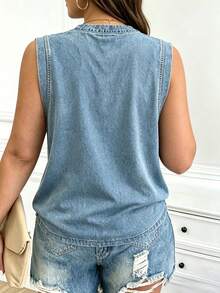 EMERY ROSE Women's Tiger Print Crew Neck Short Sleeve Casual Vest - Multicolor - View 2