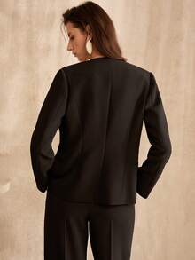 MOTF PREMIUM Blazer plisada para mujer, estilo de moda para ir al trabajo, otoño/invierno - Negro - Ver 5