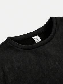 SHEIN Tween Girl 休閒日常時尚短版短袖上衣與長褲套裝 - 深灰色 - 查看 3