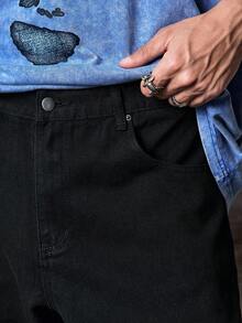 Skyrend Mens Black Flared Denim Jeans, Slim Fit Washed Cargo Pants With Pockets, Gothic Punk Emo Urban Streetwear Winter Jeans - Black - View 9