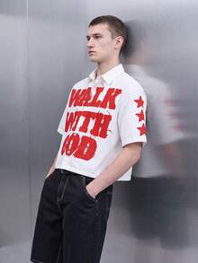 QuarKem Men's Casual Slogan Print Shirt For Summer Men's Cropped Tops - White - View 4
