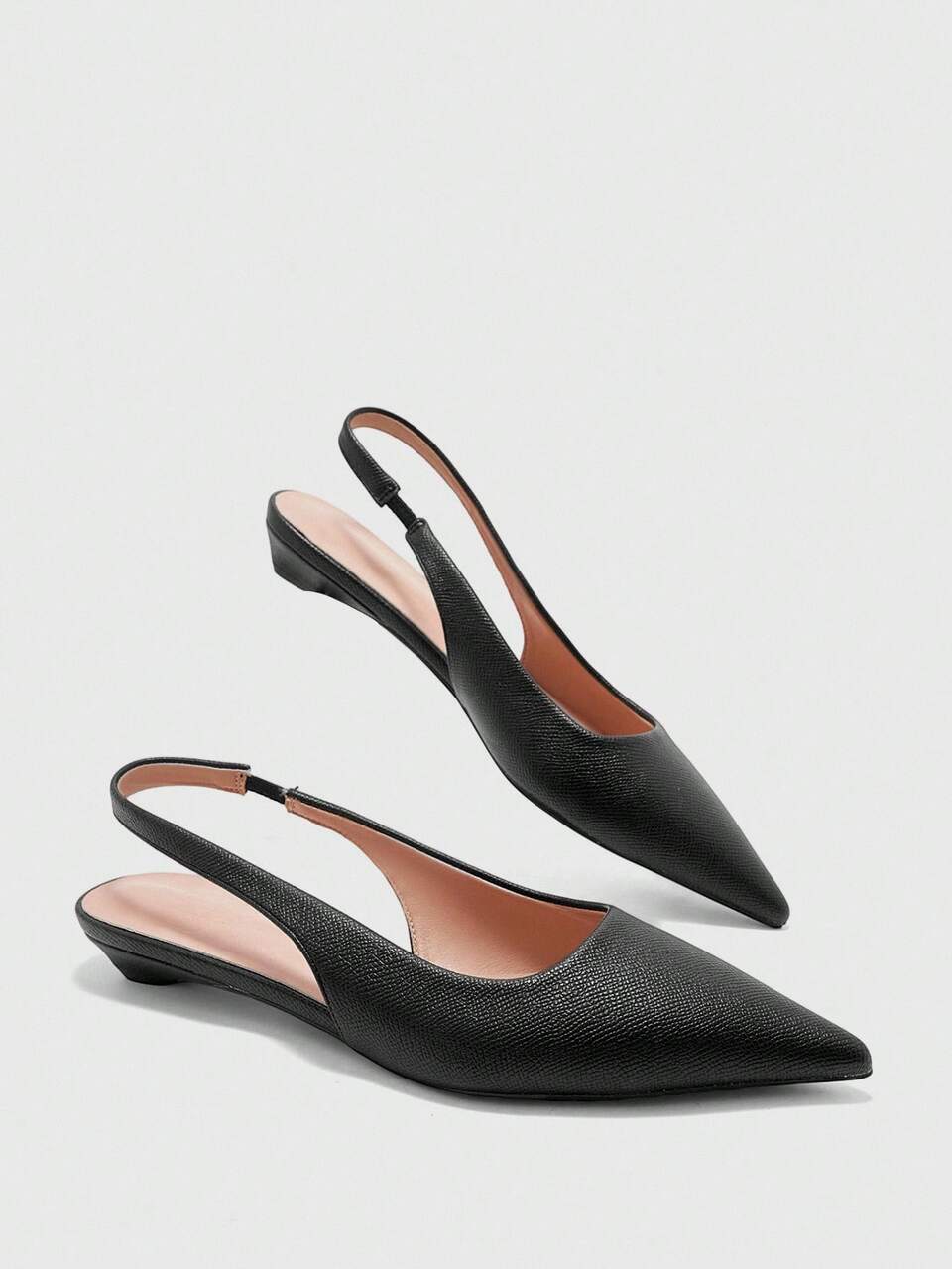 CUCCOO BIZCHIC Light Plate Solid Color Small Slope Heel Low Heel High Class Elegant Black Rough Pattern PU Women Flat Shoes Dew Heel Commuter Dating Daily