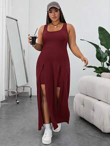 Shapeblank Conjunto de 2 piezas de top sin mangas y shorts de unicolor minimalista talla grande - Burdeos - Ver 6