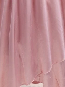 Gaun Satin Patchwork Payet Mewah untuk Musim Pernikahan, Model Satu Bahu dengan Potongan Cami, Bagian Depan Pendek dan Belakang Panjang, Bagian Belakang Pendek, Gaun untuk Pesta Prom, Pertunjukan, Pesta Ulang Tahun, Perjamuan, dan Semua Musim. - Berwarna merah muda - View 5