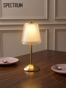 Brass Table Lamp, Textured Glass Shade Small Desk Lamp, Dimmable Warm Night Light, Minimalist Decorative Bedside Lamp For Dining Table Bedroom Living Room Home Decor - multicolor - View 1