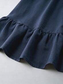 Louniche 標準尺寸女款荷葉邊飾交叉V領修身中長洋裝，優雅度假風 - 藏蓝色 - 查看 6