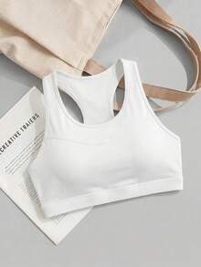 Cheerettes Women's Plus Size Solid Color Racerback Sports Bra Gym White Fall Curve Alternative Modest - White - View 3