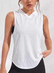 Dewbera Dewbera Casual Versatile White Sleeveless Hooded Lightweight Comfortable Sports Sweatshirt - Multicolor - View 1