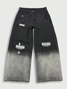 Manfinity EMRG 美式復古漸層磨損牛仔褲 男款街頭寬鬆大腿長褲 - 彩色 - 查看 3
