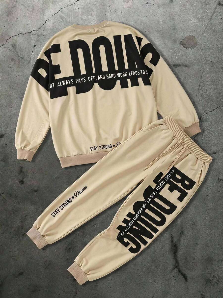 SHEIN Kids 1pc Tween Boy Letter Print On The Back, This Back-To-School Sweatshirt Is Perfect For Autumn And Winter. - Apricot - View 1