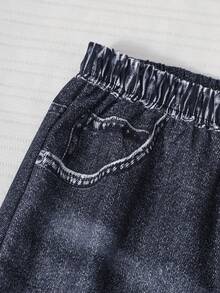 SHEIN 青少年女孩純色黑色T恤套裝，萬聖節秋季風格，開學穿搭 - 黑色 - 查看 4
