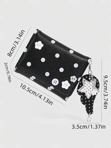 ROMWE Kawaii 1Pc Cute Black & White Polka Dot 3-Fold Wallet With Wing Decor, Portable Coin Purse & Card Holder, Perfect Back To School Gift - Black 1 - View 2
