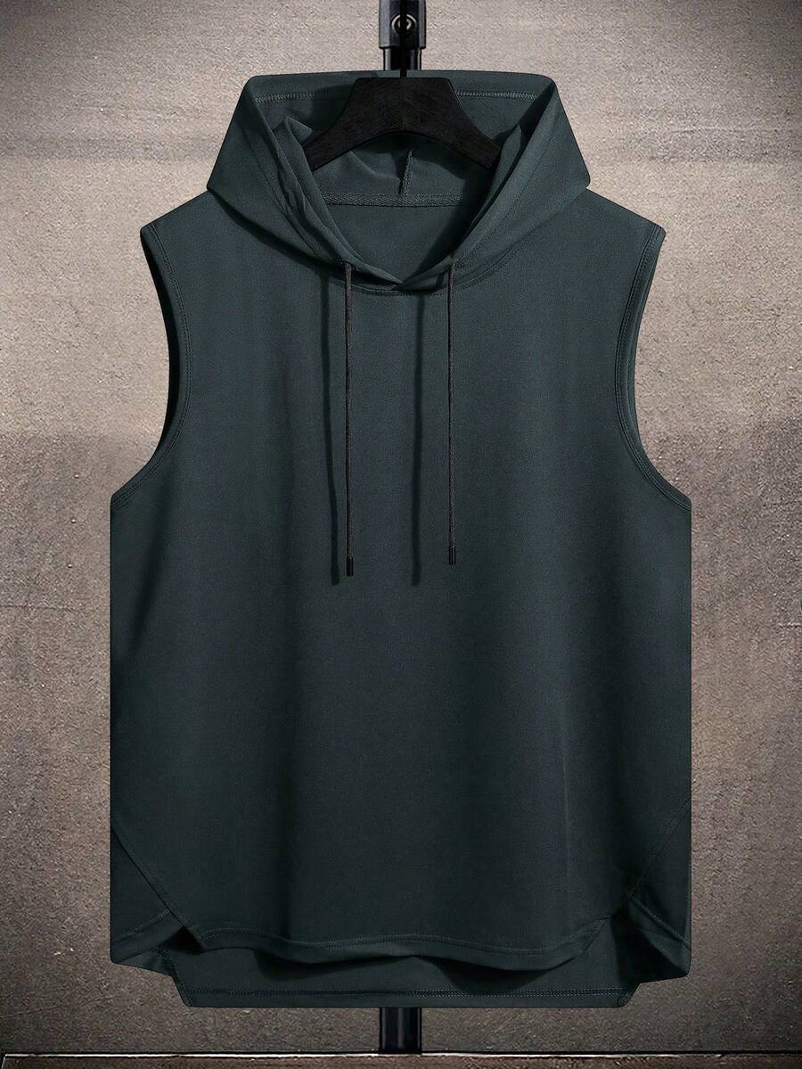 Manfinity Homme Camiseta sin mangas con capucha y cordón de unicolor casual para hombre - Gris Oscuro - Ver 1