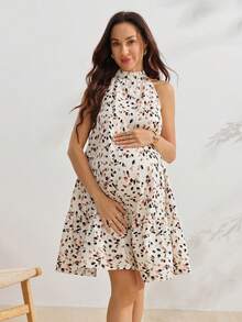 SHEIN 孕婦全印花無袖掛脖喇叭裙 - 彩色 - 查看 4