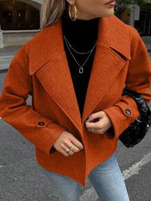 Struktiv Women's Large Lapel Decorative Button Long Sleeve Wool - Burnt Orange - View 3