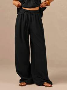 Athîral Women's Vacation Casual Solid Color Tank Top And Long Pants 2 Pieces Set - Black - View 7