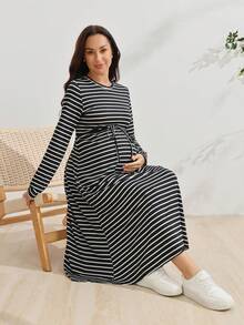 SHEIN فستان حمل أسود بياقة دائرية كاجوال يومي خريفي للتصوير الفوتوغرافي رسمي - الأسود - مشاهدة 4