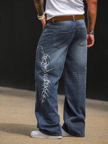 DAZY Autumn Washed Distressed Dark Blue Men's Jeans - Blue - View 2