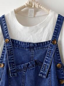 EMERY ROSE EMERY ROSE Women's Button Design Pocket Wide Leg Denim Overalls Jumpsuits For Women Rompers For Women Summer Overalls For Women Jumpers And Rompers Women - Dark Wash - View 3