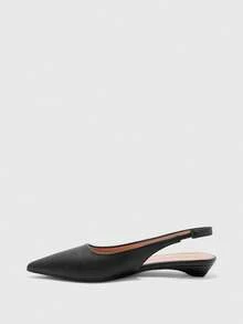 CUCCOO BIZCHIC Light Plate Solid Color Small Slope Heel Low Heel High Class Elegant Black Rough Pattern PU Women Flat Shoes Dew Heel Commuter Dating Daily Fall Shoes - Black - View 9