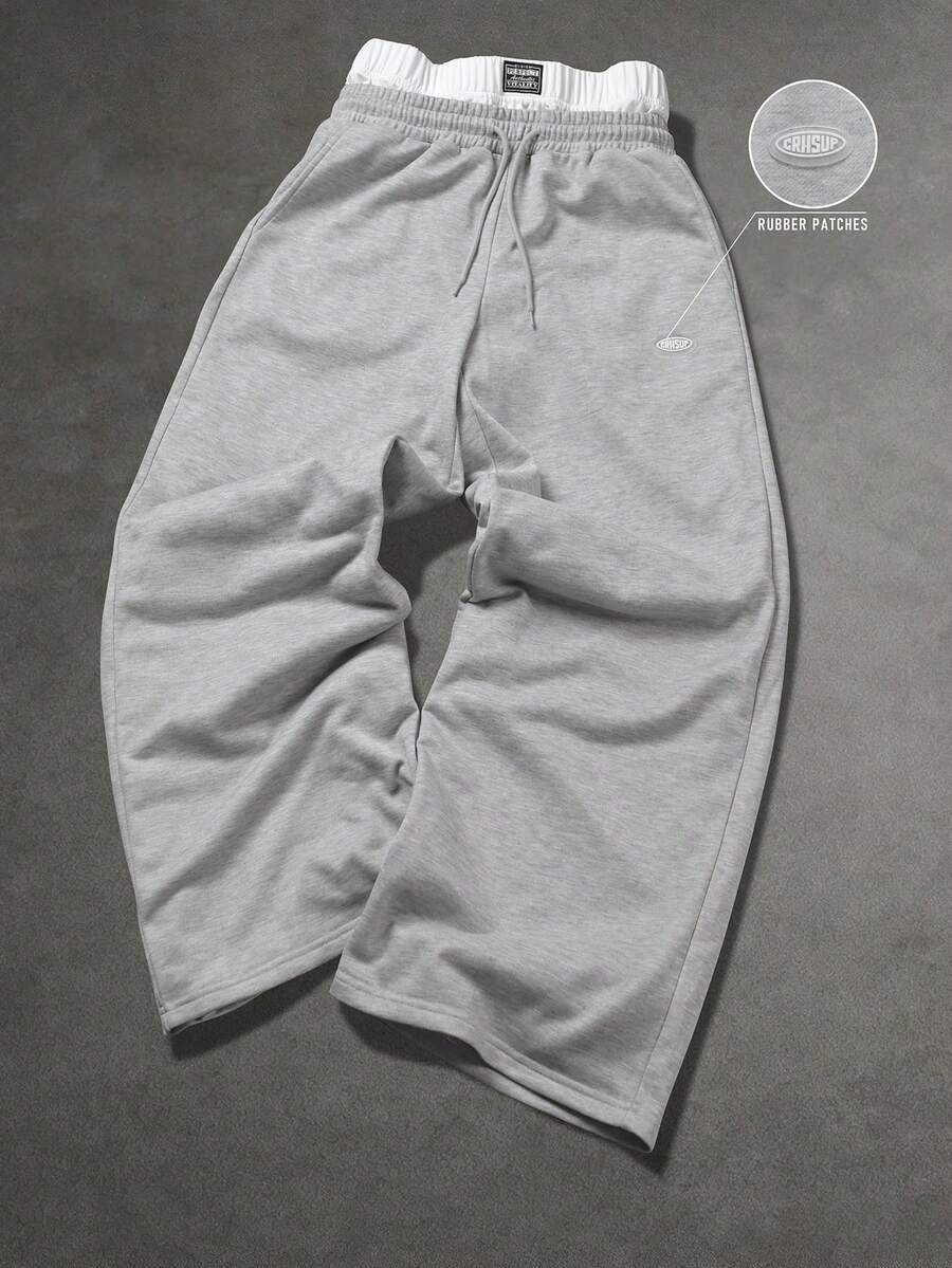 PAVTROS Pantalones de chándal de pierna ancha con cintura de contraste, versátiles y casuales para hombres - Gris - Ver 1
