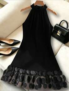 GlowEve CURVE Plus Size High-End Elegant Patchwork 3D Mesh Dress - Black - View 6