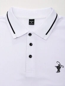 Manfinity Homme 男士騎士印花撞色休閒日常長袖 Polo 衫 - 白色 - 查看 5