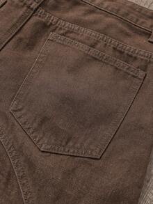 Manfinity Joysei Men's Loose Fit Pocket Frayed Hem Casual Denim Shorts Jorts Street Hang Out Tropical - Brown - View 6