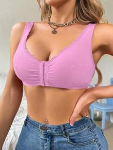 SHEIN 1件女款前扣式胸罩，無鋼圈，無墊片 - 紫丁香色 - 查看 3