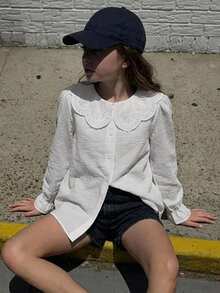 Hapijoa Tween Girl Fall Clothes Tween Girls Collared Short Sleeve Shirt Summer - White - View 4