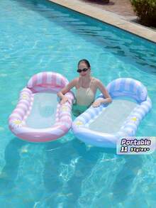 1pc Inflatable Pool Float – Striped Mesh Water Hammock & Mermaid Gradient Glitter Floating Lounge, Summer Pool Floats For Adults - No lounge chair - View 1