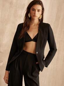 MOTF PREMIUM Blazer plisada para mujer, estilo de moda para ir al trabajo, otoño/invierno - Negro - Ver 6