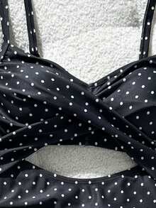 Swim Basics 女款波點鏤空連身泳衣，適合海灘度假、泳池派對、海灘派對 - 彩色 - 查看 4