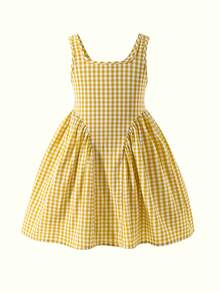 Firerie Kids Firerie Kids 女童格紋背後蝴蝶結裝飾無袖洋裝 白色夏季 - 黃色 - 查看 4