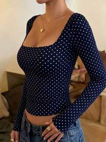 Rovax Kaos Lengan Panjang Slim Fit Motif Polkadot Wanita - MultiWarna - View 3