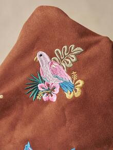 Bohemela 女款秋季休閒復古拼色拼接花卉與鳥類刺繡夾克 - 棕色 - 查看 8