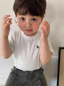 Hapijoa 嬰兒(男童)夏季圓領純色休閒短袖上衣 - 白色 - 查看 6