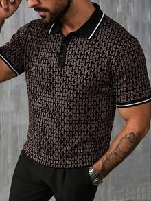Manfinity CasualCool 男士短袖拼色圖案 Polo 衫，適合外出、聚會與辦公穿著 - 彩色 - 查看 3