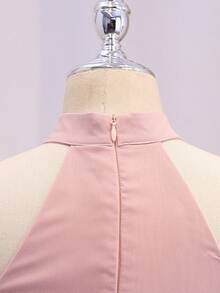 Tween Girls Elegant Back To School Party Wedding Pink Chiffon Halter Neck Hi Waist Cinched Dress - Pink - View 3