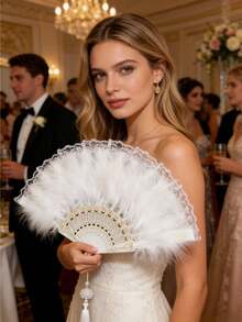 Artificial Feather Fan, Feather Hand Fan, Retro 1920s Style Suitable For Masquerade, Stage Performance, Square Dance, Photography, Advertisement, Cheongsam Show, Etc., Commencement, Congrats Grad, Travel Hiking Essentials, Portable Tools, - multicolor - View 4